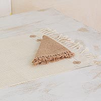 Cotton placemats and napkins Ivory Mesh set for 4 Guatemala