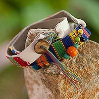 Leather and cotton wrap bracelet,
