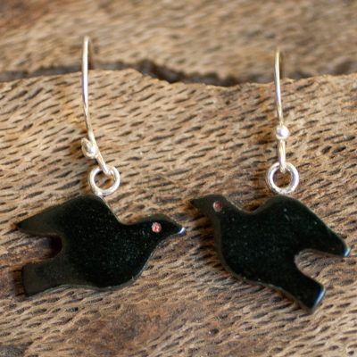 Jade dangle earrings, Black Swallows