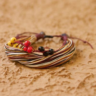 Cotton and pinewood wristband bracelet, Maya Corn