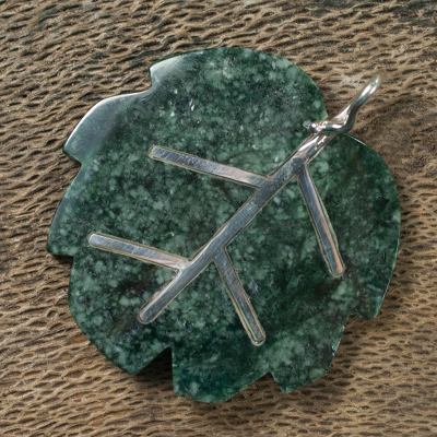 Jade pendant, 'Maya Poplar Leaf' - Jade pendant