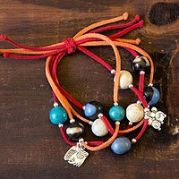 Leather and ceramic charm bracelet,