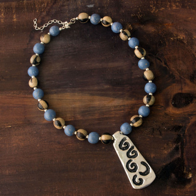 Ceramic beaded necklace, Azacualpa Blue