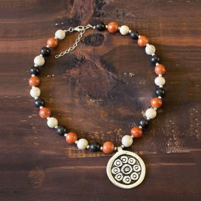 Ceramic pendant necklace, Sun of Azacualpa