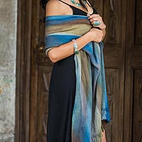 Rayon chenille shawl Ocean Muse Guatemala
