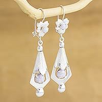 Lilac jade flower earrings,
