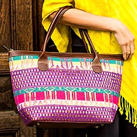 Cotton and leather accent tote bag Golden Legends Guatemala