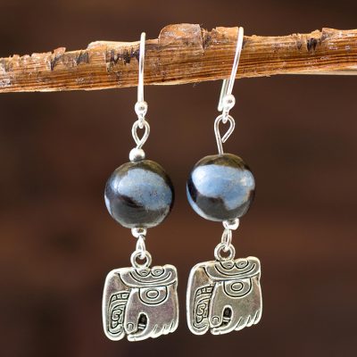 Ceramic dangle earrings, Nahual Wisdom