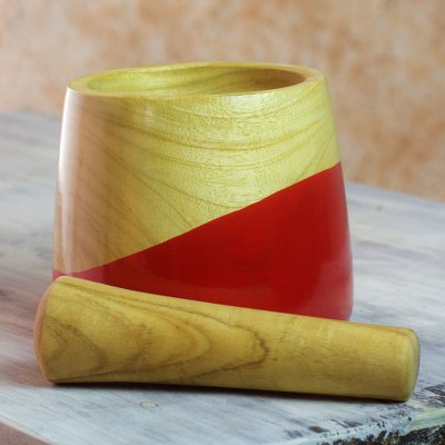 Wood mortar and pestle, Spicy Red