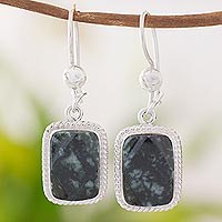 Jade dangle earrings, 'Maya Forest Princess' - Artisan Crafted Jade and Sterling Silver Earrings