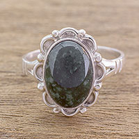 Jade cocktail ring, 'Dark Dahlia' - Guatemalan Hand Crafted Dark Green Jade Ring