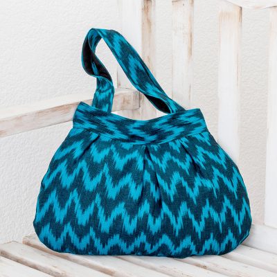 Cotton shoulder bag, Midnight Blue Zigzag