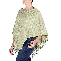 Cotton poncho, 'Golden Willow' - Organic Dyes Handwoven Cotton Poncho
