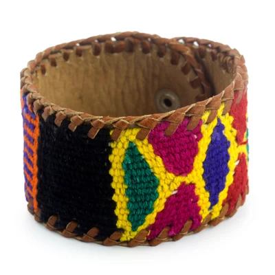 Leather and cotton wristband bracelet, Freedom of Choice