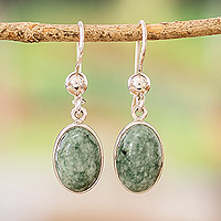 Jade dangle earrings, 'Voluptuous Green' - Modern Handmade Maya Jade Earrings