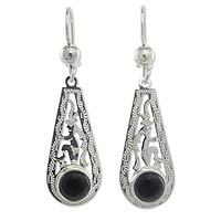 Black jade dangle earrings,