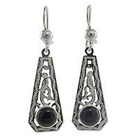 Black jade dangle earrings,