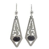 Black jade dangle earrings,