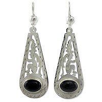 Black jade dangle earrings,