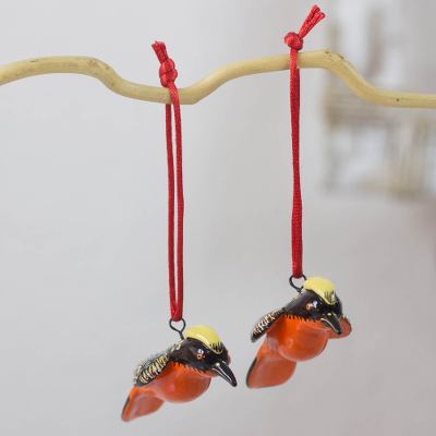 Ceramic ornaments, Yellow-Crested Woodpecker (pair)