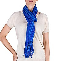 Cotton scarf Atitlan Blue Guatemala
