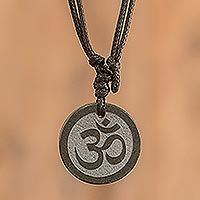Jade pendant necklace, 'Meditation' - Maya Jade Om Necklace Artisan Crafted Jewelry