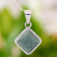 Light green jade pendant necklace, 'Maya Wisdom' - Artisan Crafted Jade and Sterling Silver Necklace