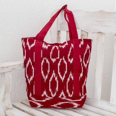 Cotton tote shoulder bag, 'Ruby Maya' - Hand Made Central American Cotton Tote Handbag