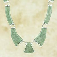 Apple green jade link necklace, 'Queen K'abel' - Maya Jade Necklace Handcrafted with Sterling Silver