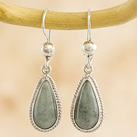 Jade dangle earrings, 'Mint Tear' - Hand Crafted Sterling Silver Mint Green Jade Dangle Earrings