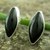 Jade button earrings, 'Black Maya Shield' - Handmade Black Jade Button Earrings with Silver Settings thumbail