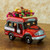 Ceramic sculpture, 'Bus to El Salvador II' - Red and Green Ceramic Chicken Bus Figurine from Guatemala thumbail