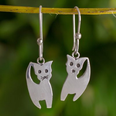 Sterling silver dangle earrings, Kitty Cats