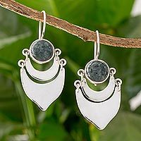 Dark green jade dangle earrings,