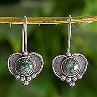 Dark green jade heart earrings,