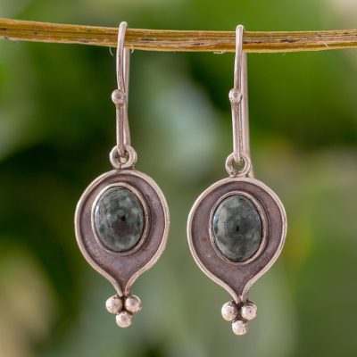 Dark green jade dangle earrings, Peace