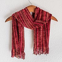Rayon chenille scarf, 'Bright Berries' - Rayon Chenille Hand Woven Guatemalan Scarf