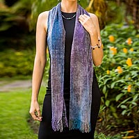 Rayon chenille scarf, 'Highland Jacaranda' - Artisan Crafted Rayon Chenille Scarf from Guatemala