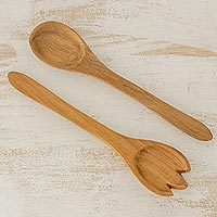 Wood salad spoon and fork Sharing pair Guatemala