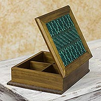 Wood and cotton tea box San Martin Turquoise Guatemala