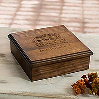 Pinewood tea box, 'Dresden Codex' (8 inch) - Collectible Guatemalan Handcrafted Wood 8-Inch Tea Box