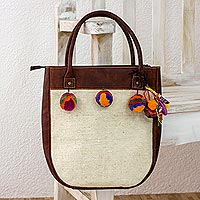 Wool and leather accent shoulder bag Momostenango Elegance Guatemala