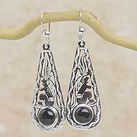 Black jade dangle earrings,