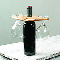 Teakwood wine bottle and glass holder Cheers! Guatemala