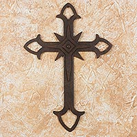 Wrought iron cross, 'Confession of Faith' - Wall Cross in Wrought Iron with Rust Colored Accents
