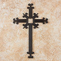 Wrought iron cross, 'Path of Life' - Black Wrought Iron Wall Cross Artisan Crafted in Guatemala