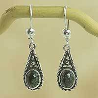 Dark green jade dangle earrings,