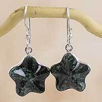 Dark green jade dangle earrings,