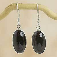 Black jade dangle earrings,