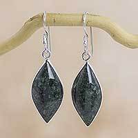 Dark green jade dangle earrings,